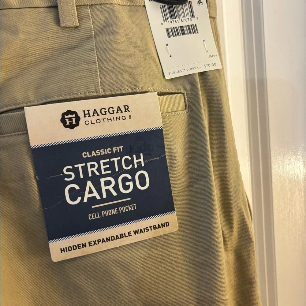 Men's Haggar Stretch Tan Cargo Pants Sz 34X30 NWT